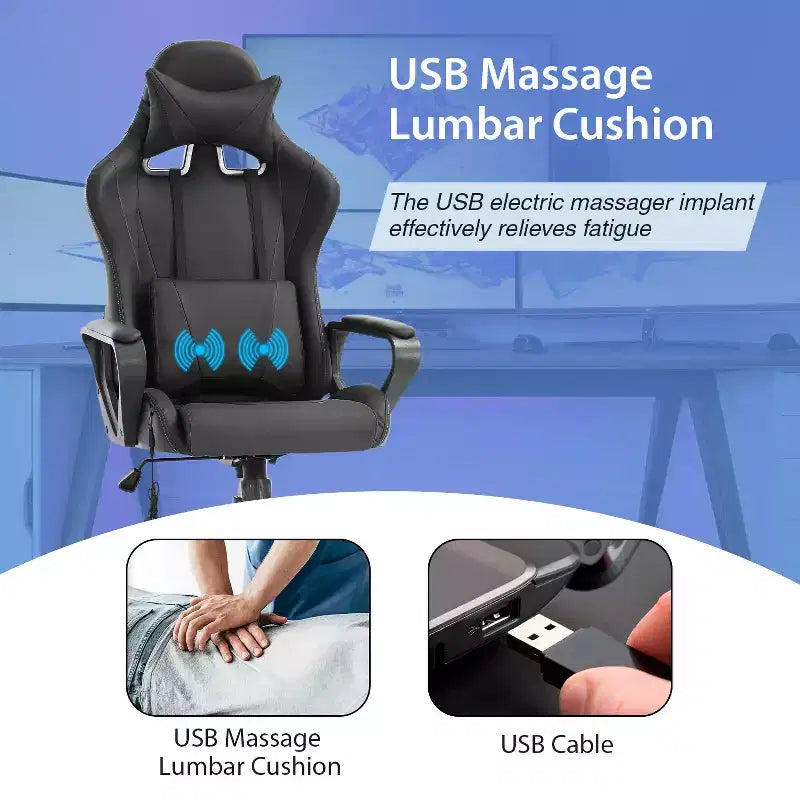 Chaise de bureau Gaming Chiar confortable et élégante avec fonction massage, support lombaire réglable, pivotement à 360 degrés et roulettes fluides