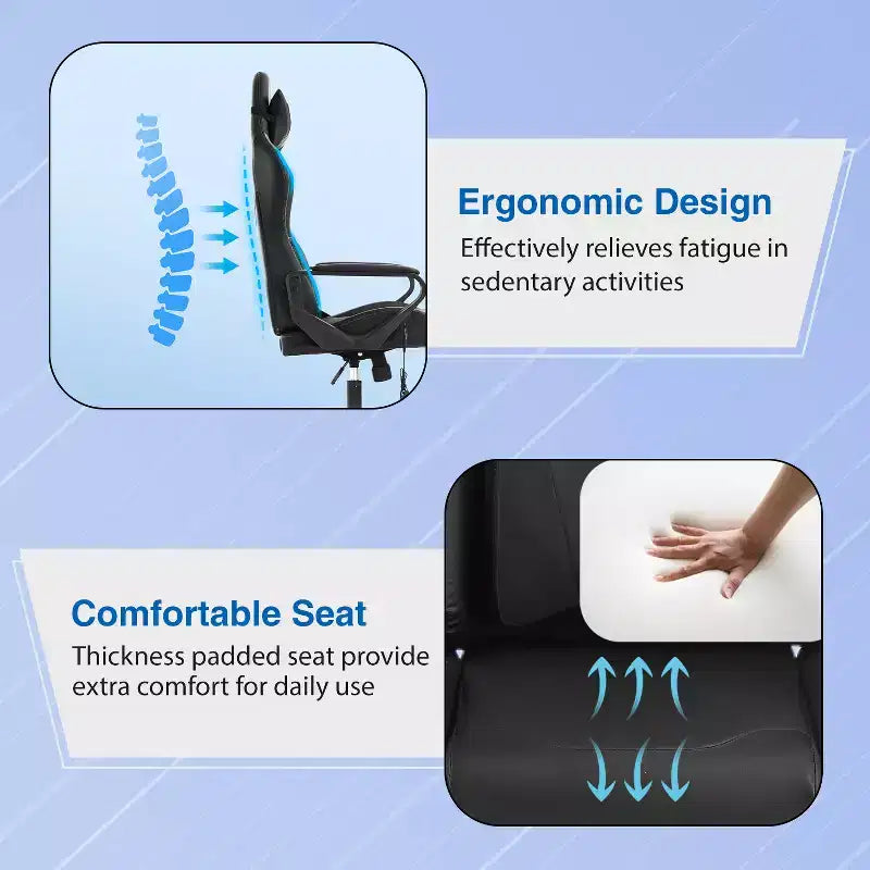 Chaise de bureau Gaming Chiar confortable et élégante avec fonction massage, support lombaire réglable, pivotement à 360 degrés et roulettes fluides