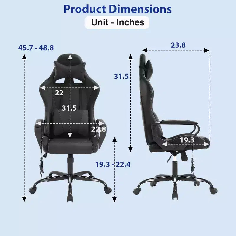 Chaise de bureau Gaming Chiar confortable et élégante avec fonction massage, support lombaire réglable, pivotement à 360 degrés et roulettes fluides