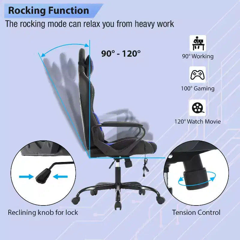 Chaise de bureau Gaming Chiar confortable et élégante avec fonction massage, support lombaire réglable, pivotement à 360 degrés et roulettes fluides