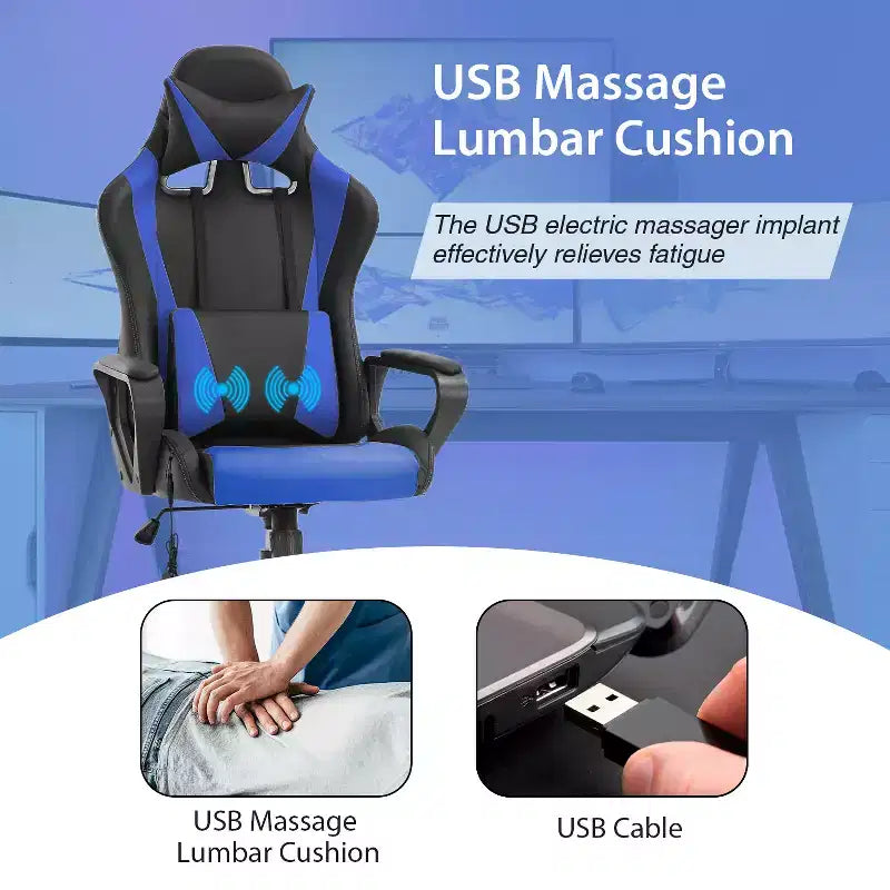 Chaise de bureau Gaming Chiar confortable et élégante avec fonction massage, support lombaire réglable, pivotement à 360 degrés et roulettes fluides