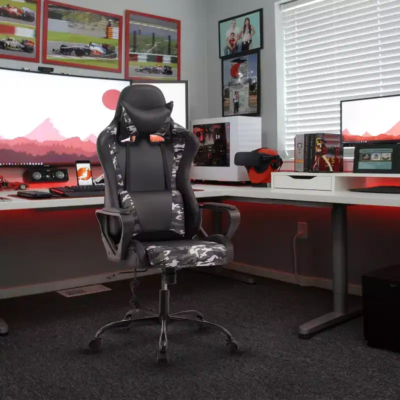 Chaise de bureau Gaming Chiar confortable et élégante avec fonction massage, support lombaire réglable, pivotement à 360 degrés et roulettes fluides
