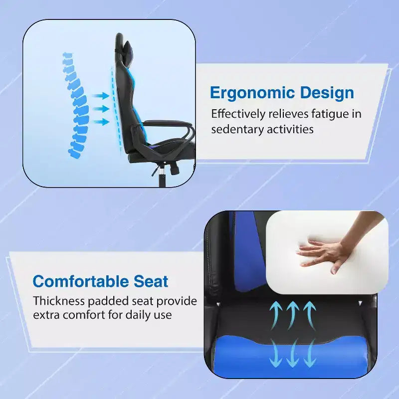 Chaise de bureau Gaming Chiar confortable et élégante avec fonction massage, support lombaire réglable, pivotement à 360 degrés et roulettes fluides