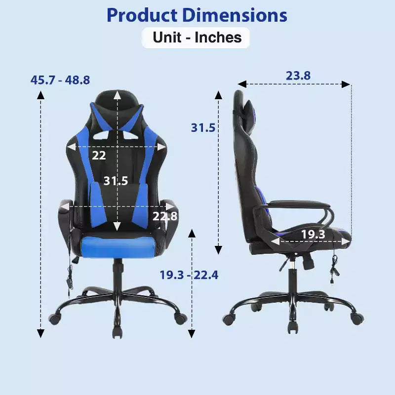 Chaise de bureau Gaming Chiar confortable et élégante avec fonction massage, support lombaire réglable, pivotement à 360 degrés et roulettes fluides