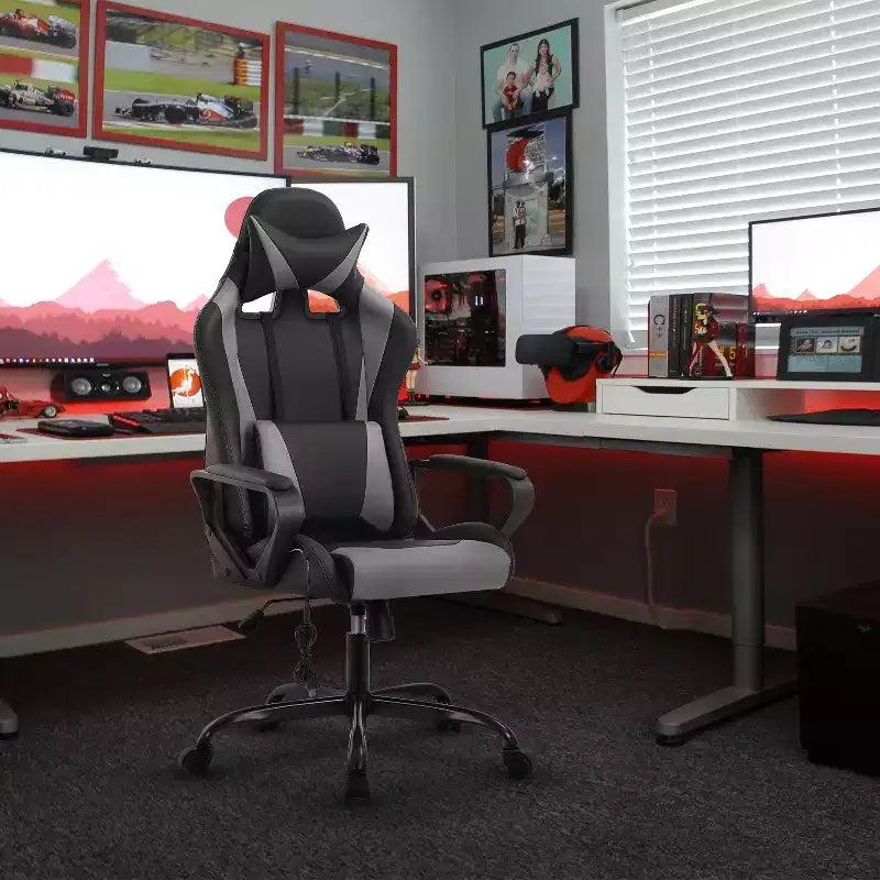 Chaise de bureau Gaming Chiar confortable et élégante avec fonction massage, support lombaire réglable, pivotement à 360 degrés et roulettes fluides