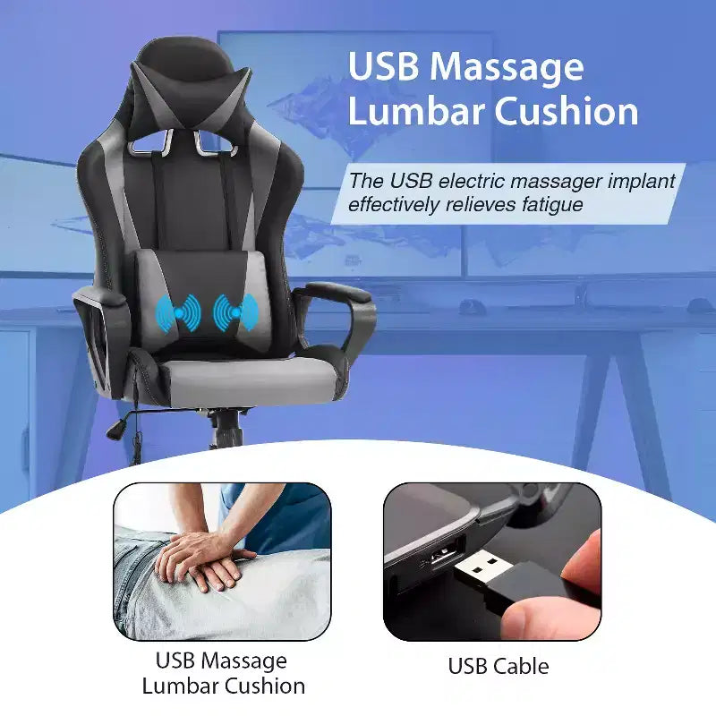 Chaise de bureau Gaming Chiar confortable et élégante avec fonction massage, support lombaire réglable, pivotement à 360 degrés et roulettes fluides