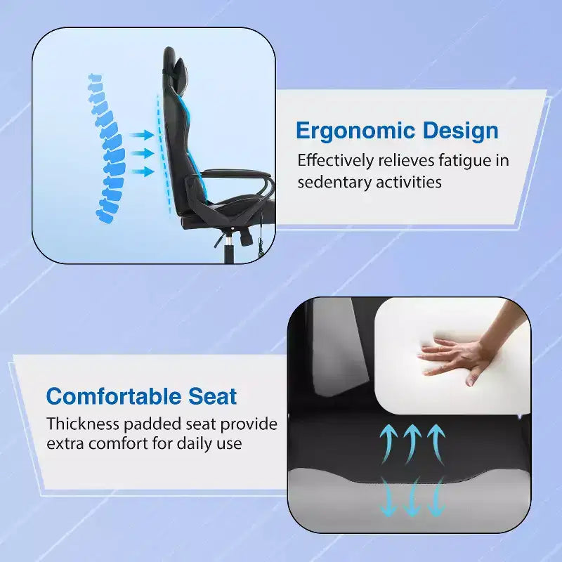 Chaise de bureau Gaming Chiar confortable et élégante avec fonction massage, support lombaire réglable, pivotement à 360 degrés et roulettes fluides