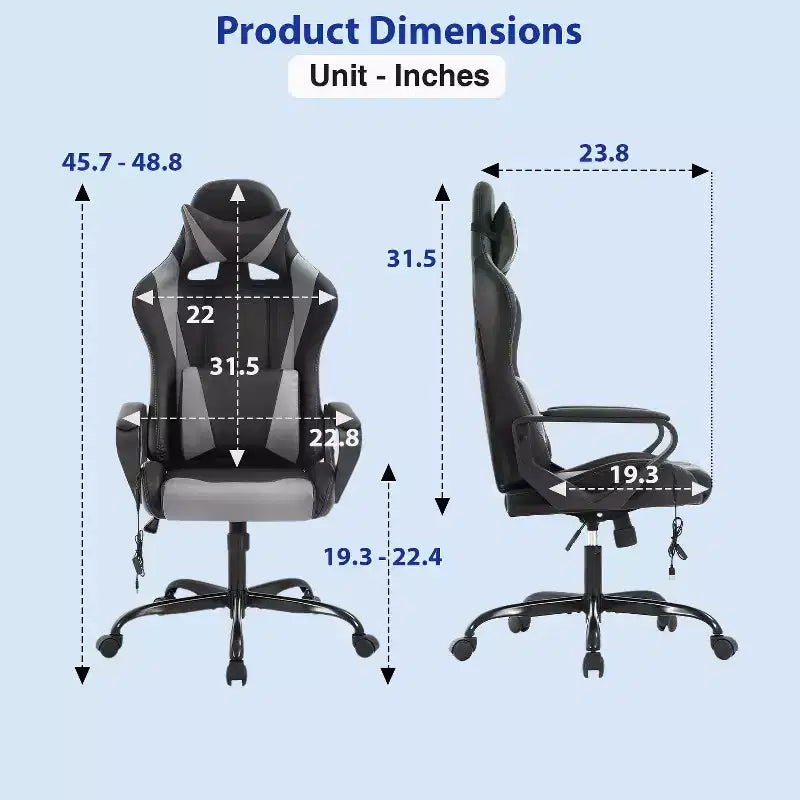 Chaise de bureau Gaming Chiar confortable et élégante avec fonction massage, support lombaire réglable, pivotement à 360 degrés et roulettes fluides