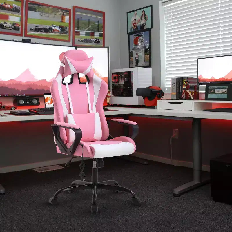 Chaise de bureau Gaming Chiar confortable et élégante avec fonction massage, support lombaire réglable, pivotement à 360 degrés et roulettes fluides