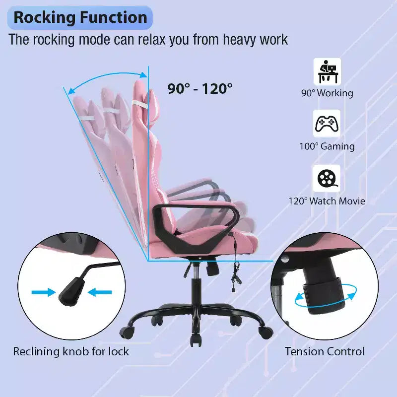 Chaise de bureau Gaming Chiar confortable et élégante avec fonction massage, support lombaire réglable, pivotement à 360 degrés et roulettes fluides