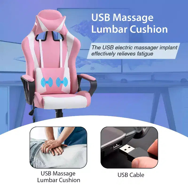 Chaise de bureau Gaming Chiar confortable et élégante avec fonction massage, support lombaire réglable, pivotement à 360 degrés et roulettes fluides