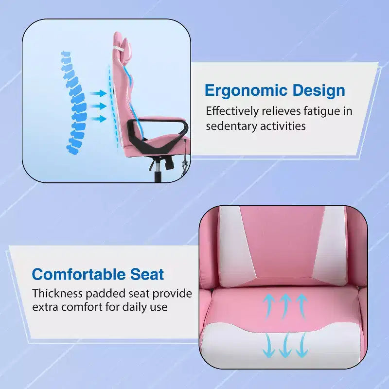 Chaise de bureau Gaming Chiar confortable et élégante avec fonction massage, support lombaire réglable, pivotement à 360 degrés et roulettes fluides