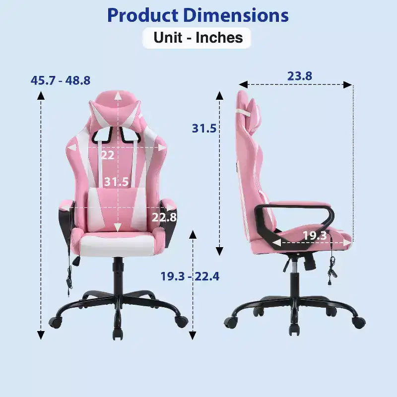 Chaise de bureau Gaming Chiar confortable et élégante avec fonction massage, support lombaire réglable, pivotement à 360 degrés et roulettes fluides