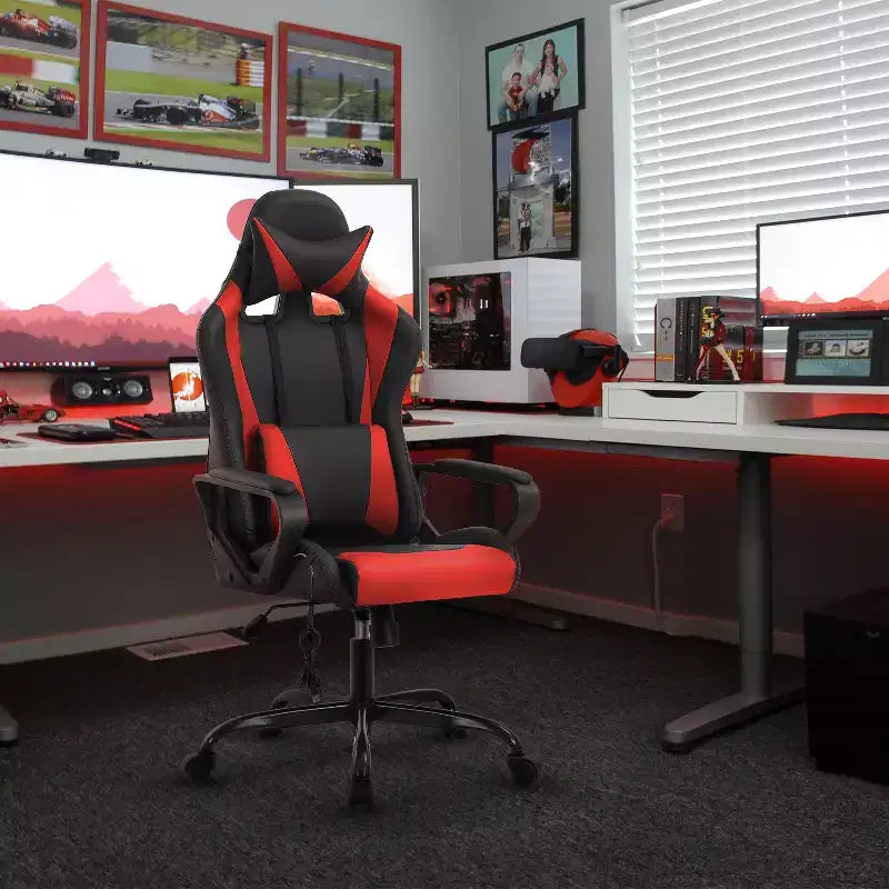 Chaise de bureau Gaming Chiar confortable et élégante avec fonction massage, support lombaire réglable, pivotement à 360 degrés et roulettes fluides