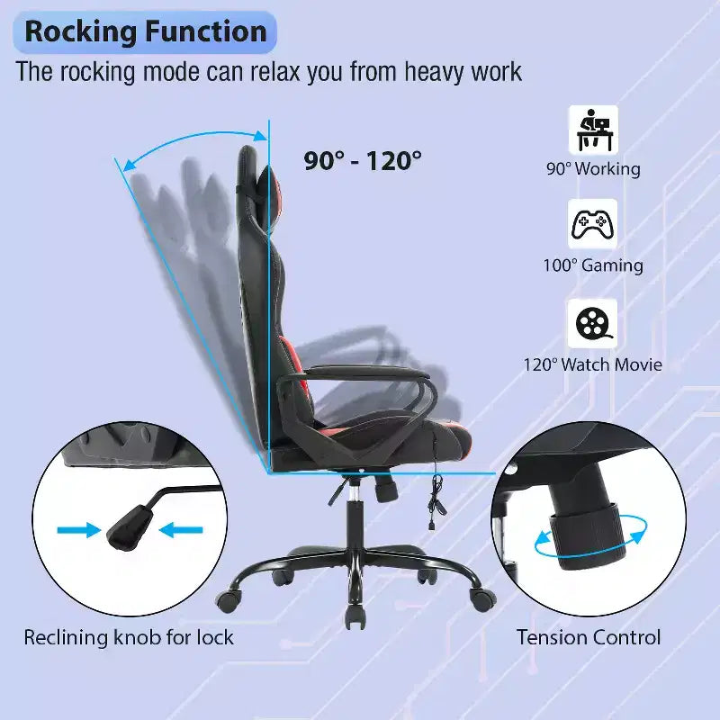 Chaise de bureau Gaming Chiar confortable et élégante avec fonction massage, support lombaire réglable, pivotement à 360 degrés et roulettes fluides