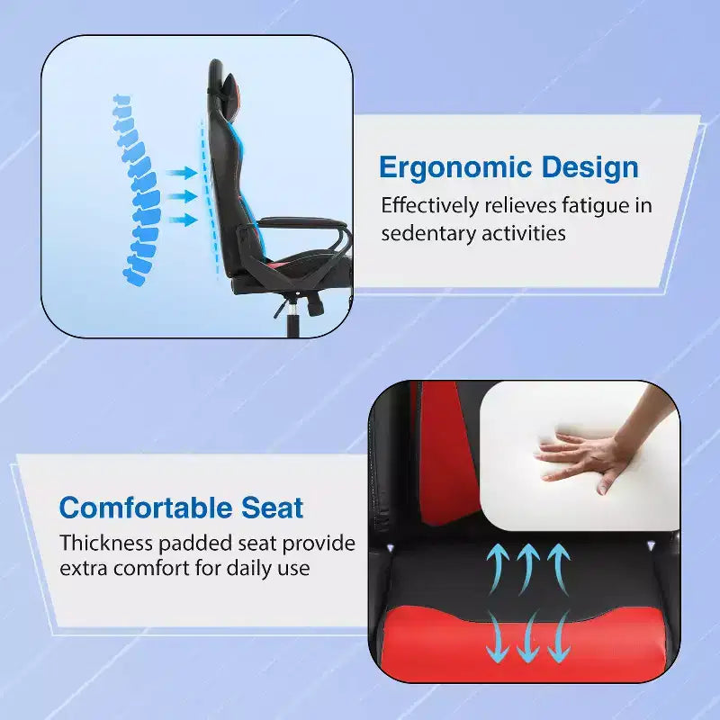 Chaise de bureau Gaming Chiar confortable et élégante avec fonction massage, support lombaire réglable, pivotement à 360 degrés et roulettes fluides