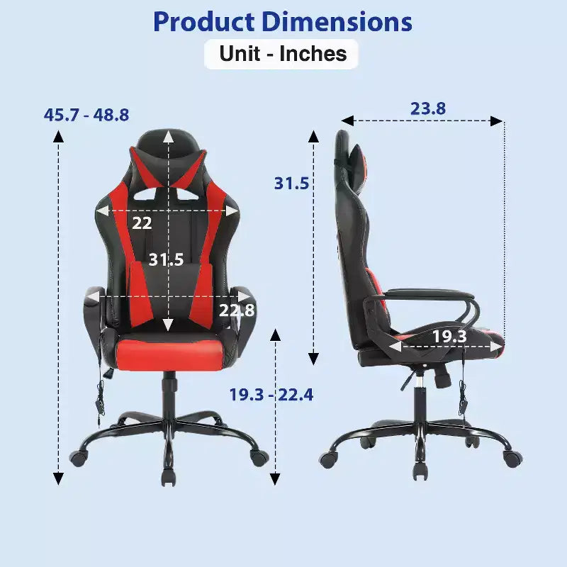 Chaise de bureau Gaming Chiar confortable et élégante avec fonction massage, support lombaire réglable, pivotement à 360 degrés et roulettes fluides