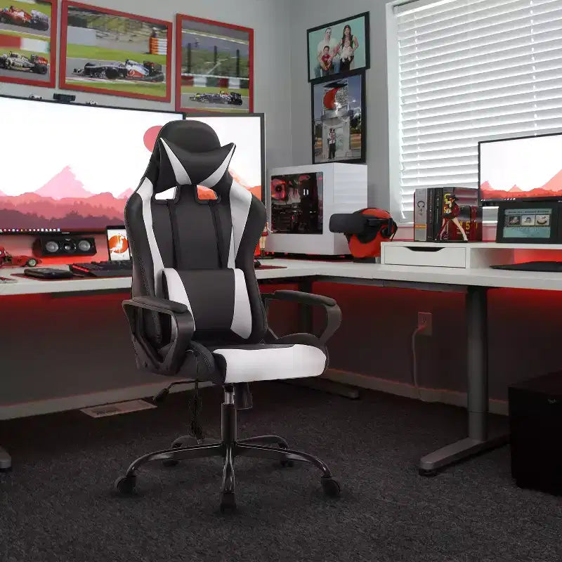 Chaise de bureau Gaming Chiar confortable et élégante avec fonction massage, support lombaire réglable, pivotement à 360 degrés et roulettes fluides