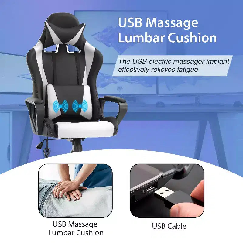 Chaise de bureau Gaming Chiar confortable et élégante avec fonction massage, support lombaire réglable, pivotement à 360 degrés et roulettes fluides
