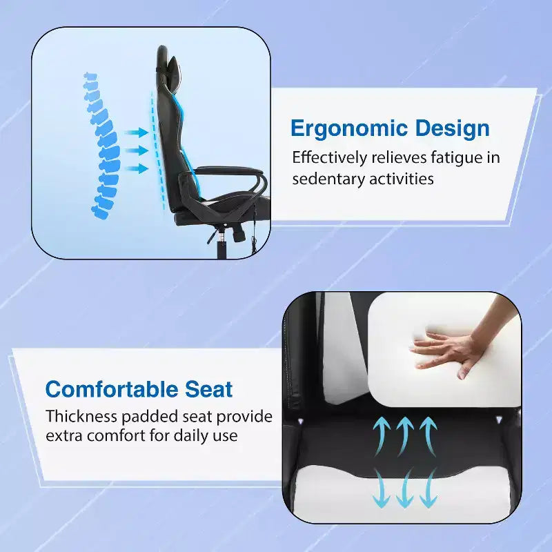 Chaise de bureau Gaming Chiar confortable et élégante avec fonction massage, support lombaire réglable, pivotement à 360 degrés et roulettes fluides