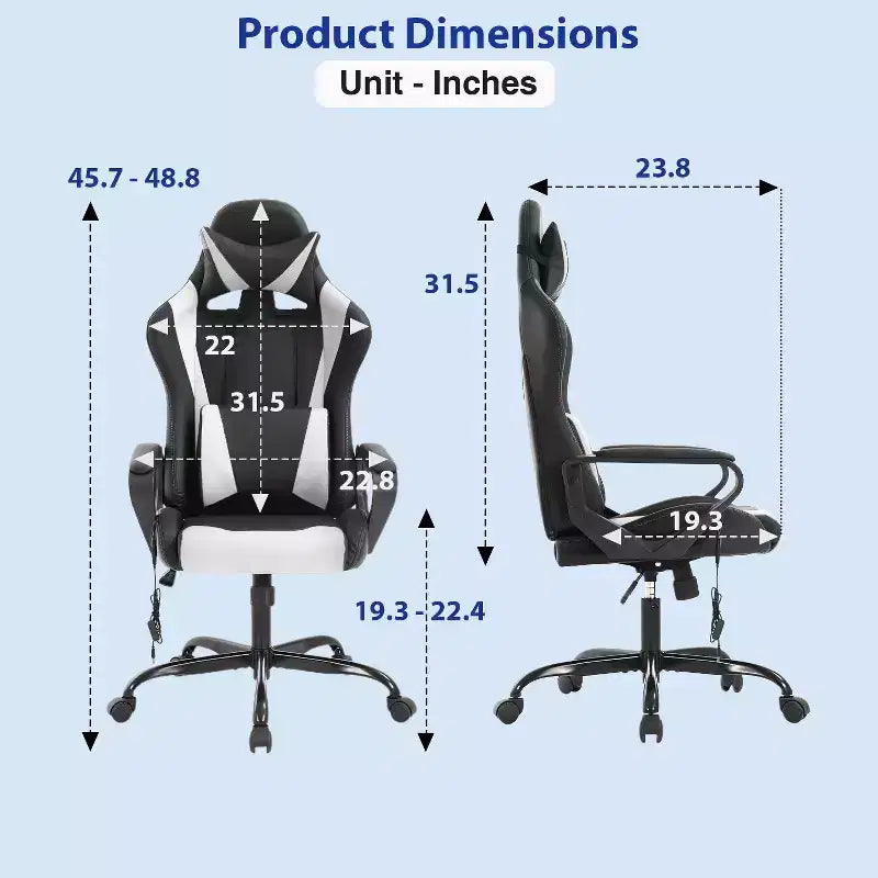 Chaise de bureau Gaming Chiar confortable et élégante avec fonction massage, support lombaire réglable, pivotement à 360 degrés et roulettes fluides