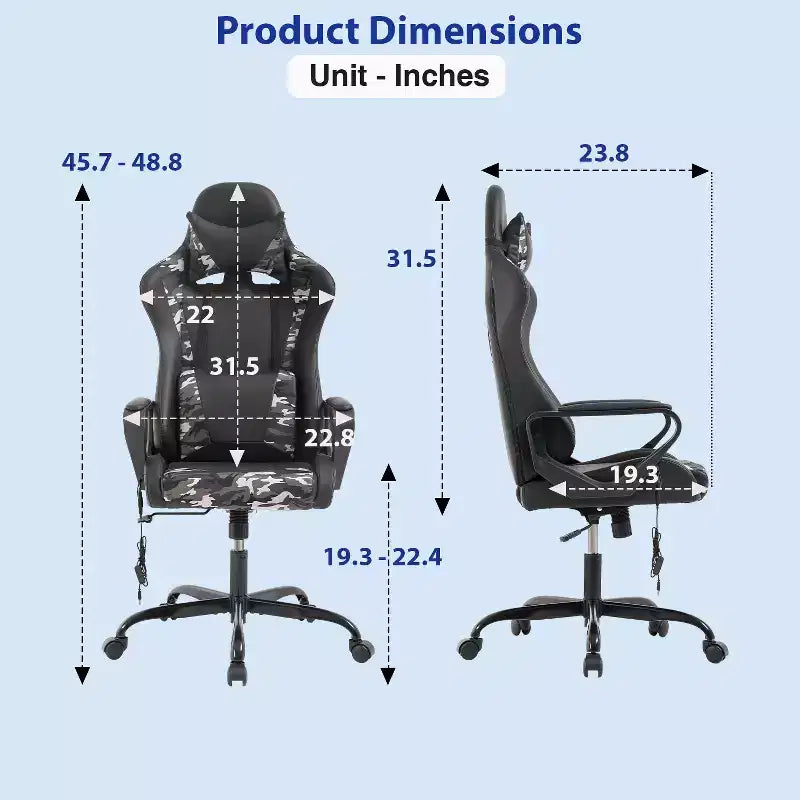 Chaise de bureau Gaming Chiar confortable et élégante avec fonction massage, support lombaire réglable, pivotement à 360 degrés et roulettes fluides