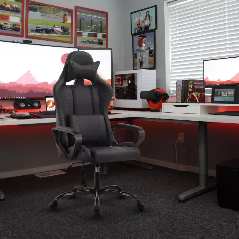 Chaise de bureau Gaming Chiar confortable et élégante avec fonction massage, support lombaire réglable, pivotement à 360 degrés et roulettes fluides