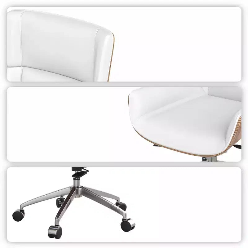 Fauteuil de bureau de direction à dossier haut avec dossier en bois courbé noyer et assise en similicuir, base pivotante et roulante