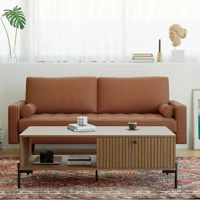 Canapé Loveseat en Faux Cuir 70", Canapé 3 Places Moderne du Milieu du Siècle pour Petits Espaces, Salon d'Appartement