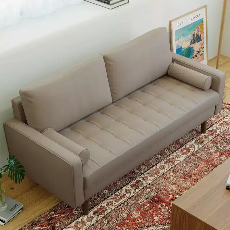 Tree City- 70 Faux Leather Loveseat Sofa, Mid-Century Modern 3-Seater Couch for Small Spaces, Apartment Living Room