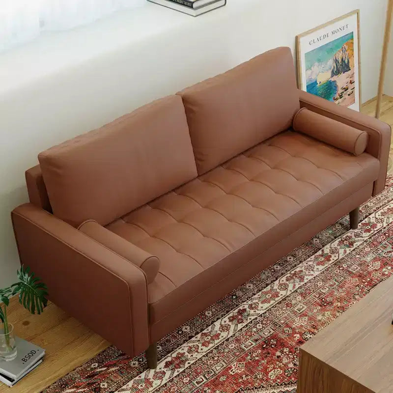 Canapé Loveseat en Faux Cuir 70", Canapé 3 Places Moderne du Milieu du Siècle pour Petits Espaces, Salon d'Appartement