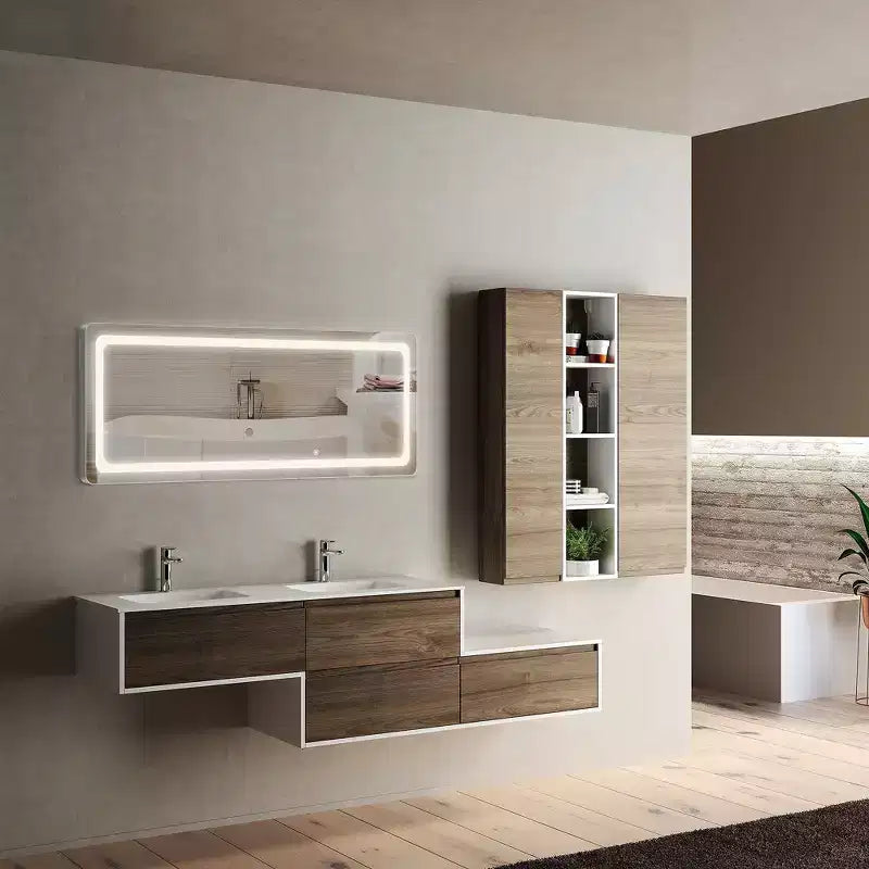 Miroir de courtoisie rectangulaire moderne pleine longueur à LED, 20 po L x 63 po H, avec lumières, en argent