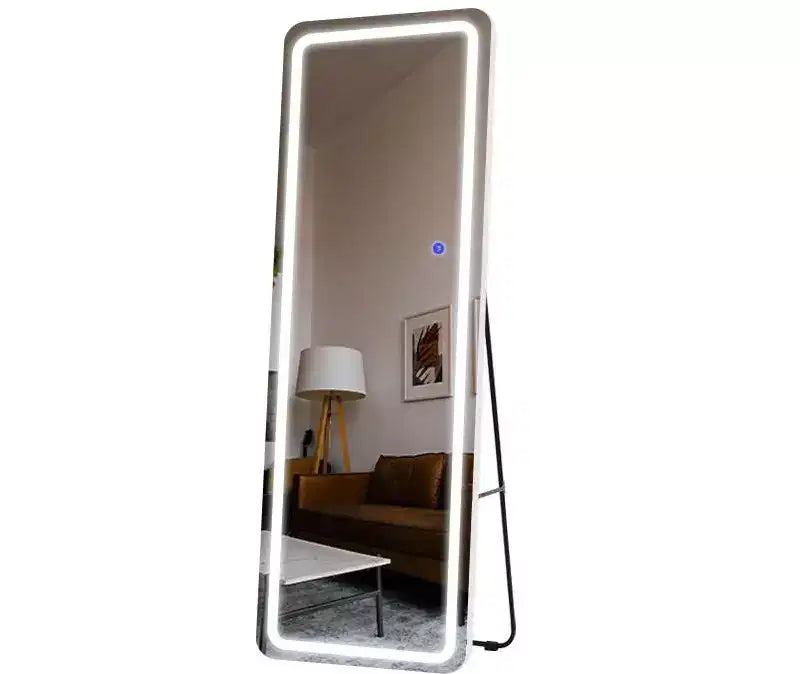 Miroir de courtoisie rectangulaire moderne pleine longueur à LED, 20 po L x 63 po H, avec lumières, en argent