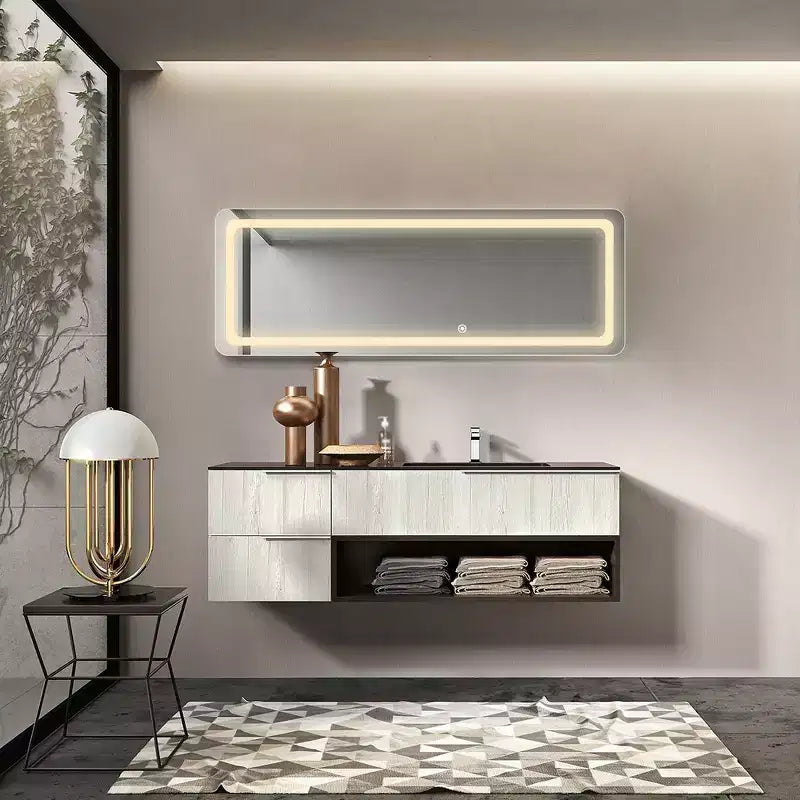 Miroir de courtoisie rectangulaire moderne pleine longueur à LED, 20 po L x 63 po H, avec lumières, en argent
