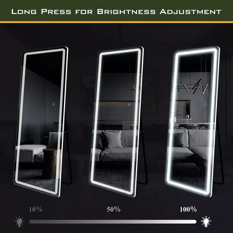 Miroir de courtoisie rectangulaire moderne pleine longueur à LED, 20 po L x 63 po H, avec lumières, en argent
