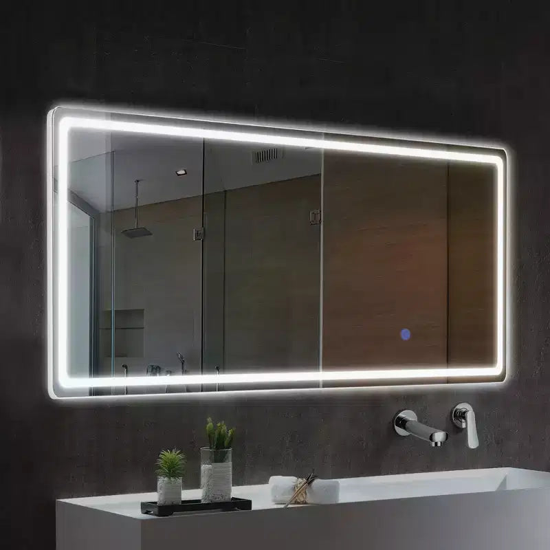 Miroir de courtoisie rectangulaire moderne pleine longueur à LED, 20 po L x 63 po H, avec lumières, en argent