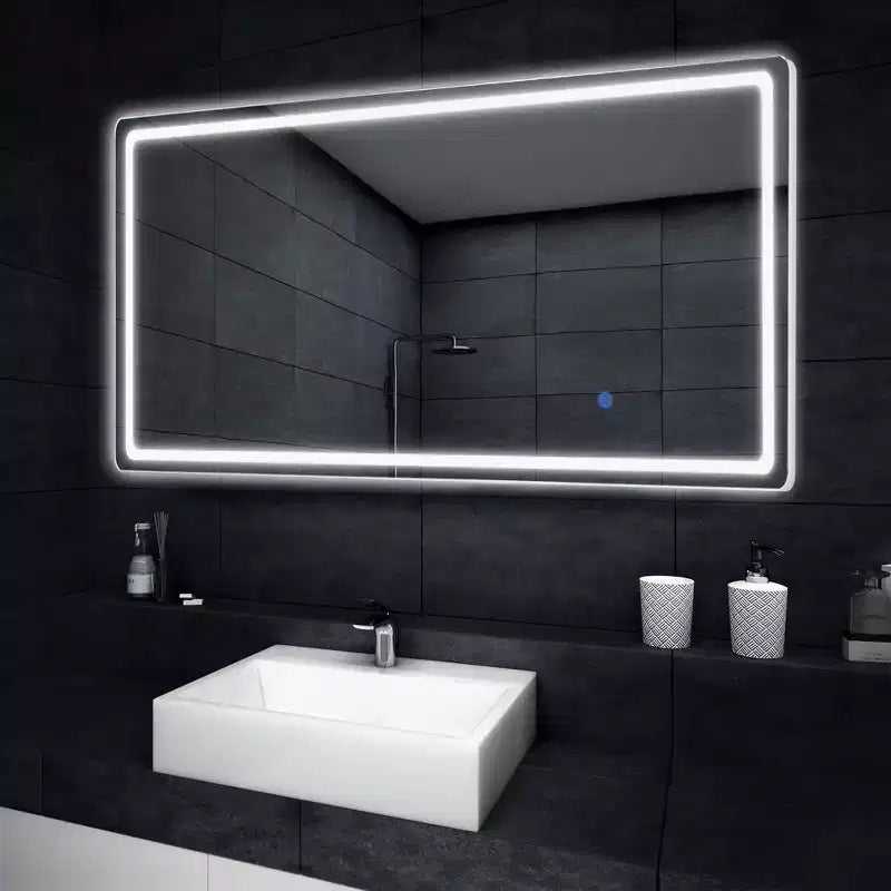 Miroir de courtoisie rectangulaire moderne pleine longueur à LED, 20 po L x 63 po H, avec lumières, en argent