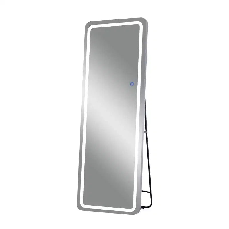 Miroir de courtoisie rectangulaire moderne pleine longueur à LED, 20 po L x 63 po H, avec lumières, en argent