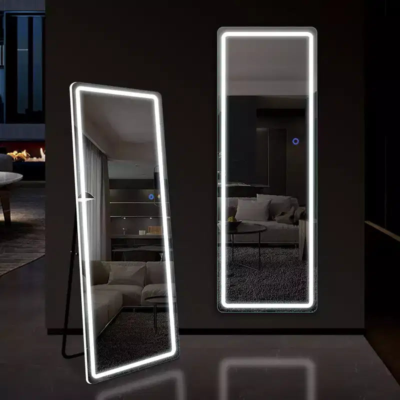 Miroir de courtoisie rectangulaire moderne pleine longueur à LED, 20 po L x 63 po H, avec lumières, en argent