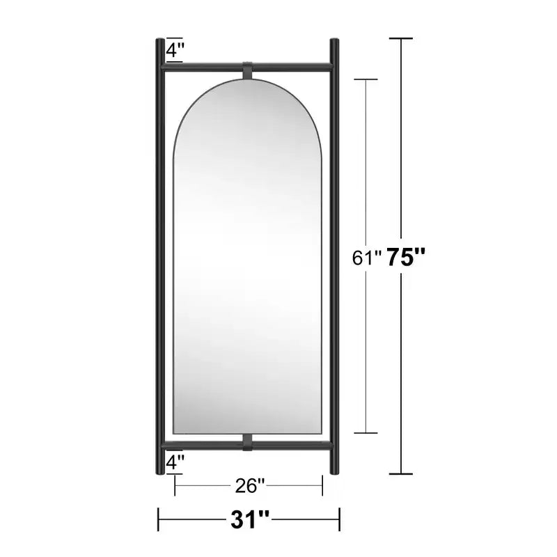 Miroir sur pied en bois massif à encadrement arqué, style échelle, 31 po l. x 75 po H, brun