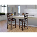 HomeStock 24 in.H Brown Finish Mid Back Wooden Counter Barstool in Rectangle Shape with Faux Leather Upholstered