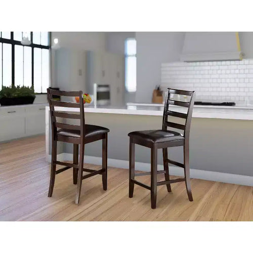 HomeStock 24 in.H Brown Finish Mid Back Wooden Counter Barstool in Rectangle Shape with Faux Leather Upholstered