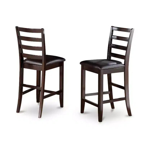 Tabouret de bar en bois marron de 61 cm de haut avec dossier mi-hauteur, de forme rectangulaire et revêtement en similicuir