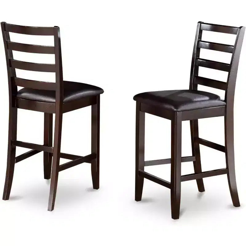 Tabouret de bar en bois marron de 61 cm de haut avec dossier mi-hauteur, de forme rectangulaire et revêtement en similicuir