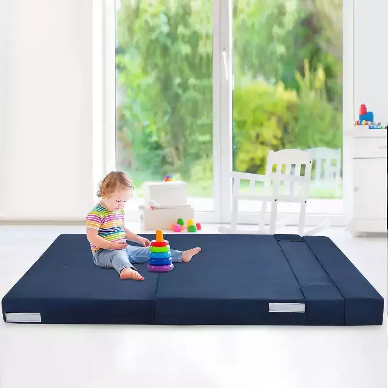 Canapé-lit pliable, Canapé-lit pliant avec oreiller, Matelas de chaise-lit convertible, Canapé futon de sol avec housse lavable en mousse à mémoire de forme, Bleu