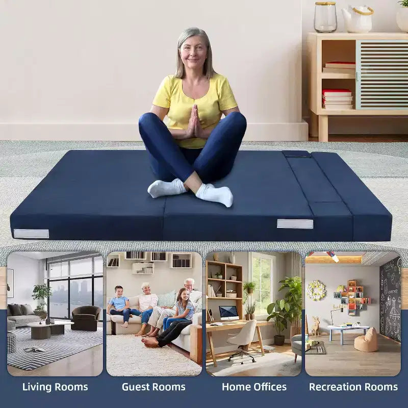 Canapé-lit pliable, Canapé-lit pliant avec oreiller, Matelas de chaise-lit convertible, Canapé futon de sol avec housse lavable en mousse à mémoire de forme, Bleu