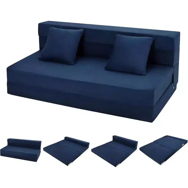Canapé-lit pliable, Canapé-lit pliant avec oreiller, Matelas de chaise-lit convertible, Canapé futon de sol avec housse lavable en mousse à mémoire de forme, Bleu