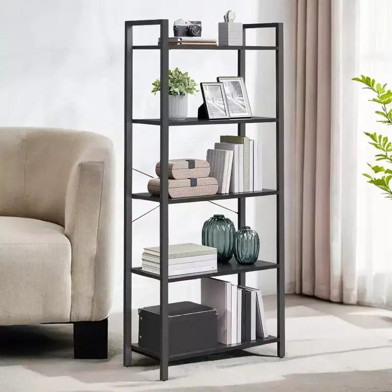 VASAGLE 5-Tier Tall Bookshelf, Bookcase with Steel Frame, Book Shelf for Living Room, Home Office, Study, 11.8 x 26 x 60 Inches, Industrial Style