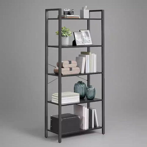 Bibliothèque haute à 5 niveaux, étagère avec cadre en acier, étagère à livres pour salon, bureau à domicile, étude, 11,8 x 26 x 60 pouces, style industriel