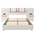Queen-Size Velvet Upholstered Platform Bed with Dual Outlets, USB Charging Ports, Bedside Pillows, and Storage Shelves